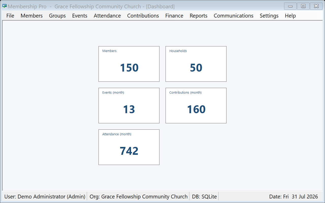 Membership Pro main window and dashboard